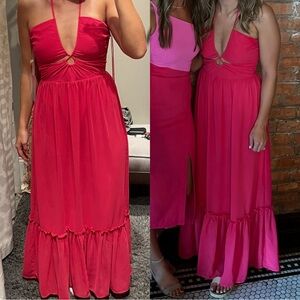 Elegant Pink Halter Maxi Dress - size Small